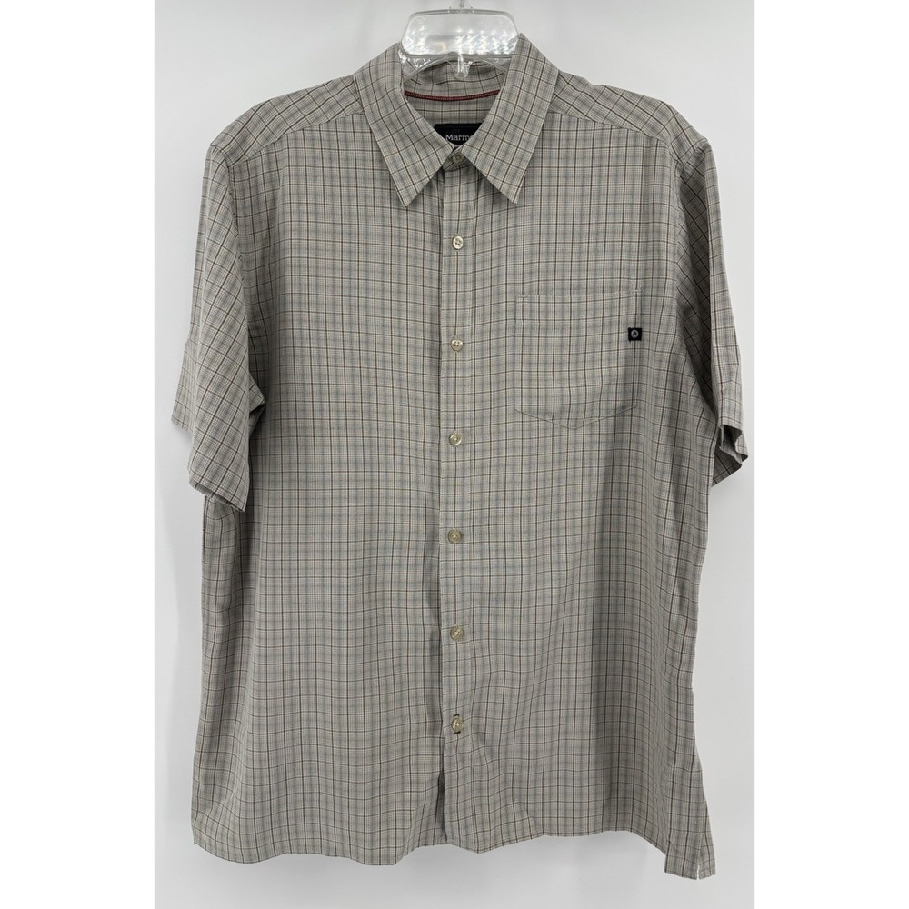 Marmot Plaid Short Sleeve Button Shirt Men's L, Cream/Brown Gorpcore Active